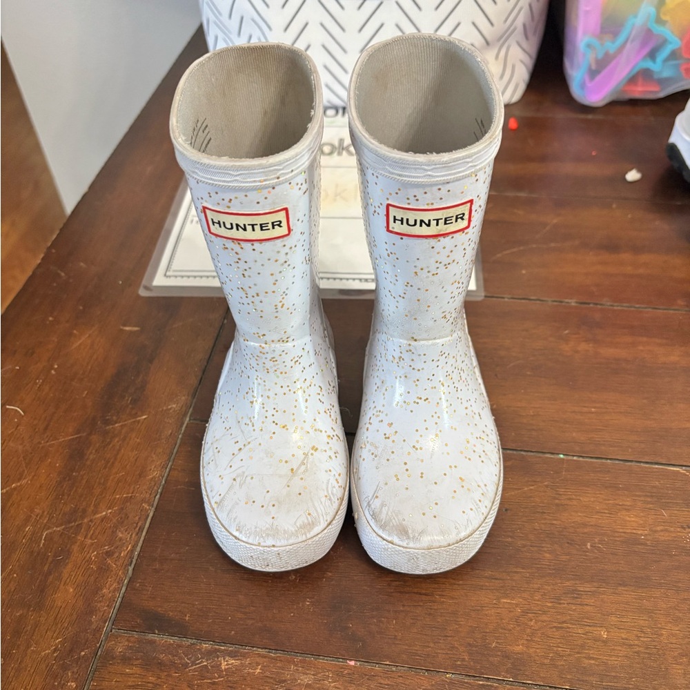 Hunter Kids' White and Gold Speckled Rain Boots